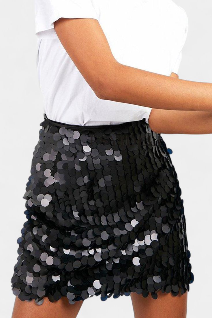 Veena | Falda Mini de Lentejuelas en Negro, Dorado o Plata