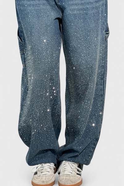 Dariya | Jeans Cargo Balloon con Brillo y Aplicaciones de Pedrería