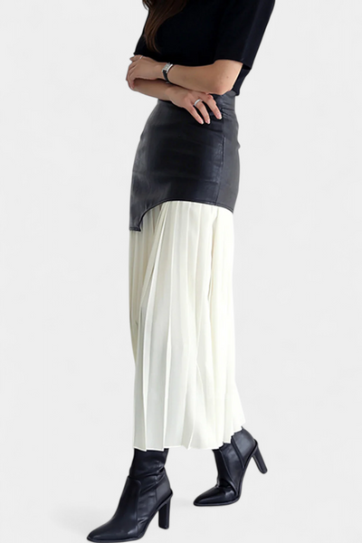 Noelle | Falda Maxi Asimétrica de Chifón y Cuero Sintético