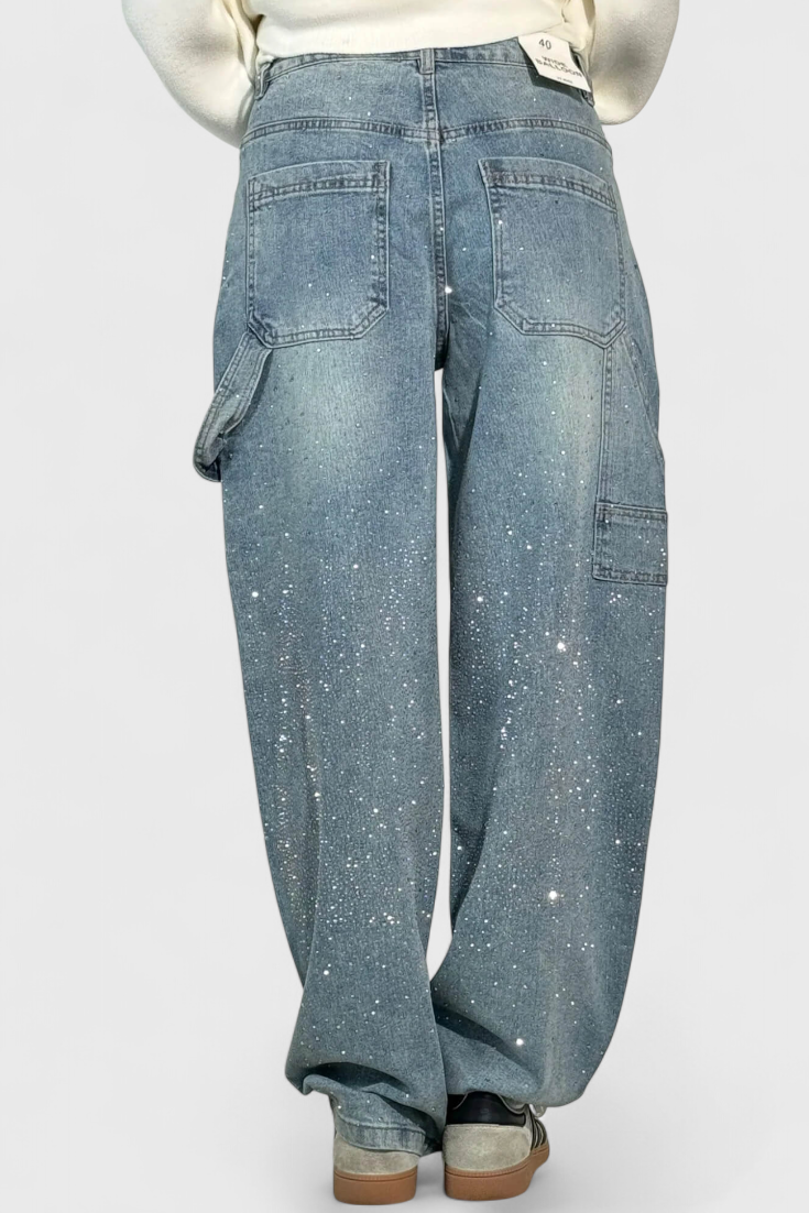 Dariya | Jeans Cargo Balloon con Brillo y Aplicaciones de Pedrería