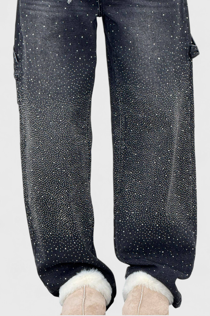 Dariya | Jeans Cargo Balloon con Brillo y Aplicaciones de Pedrería