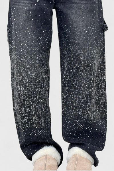 Dariya | Jeans Cargo Balloon con Brillo y Aplicaciones de Pedrería