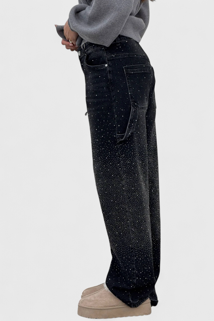 Dariya | Jeans Cargo Balloon con Brillo y Aplicaciones de Pedrería