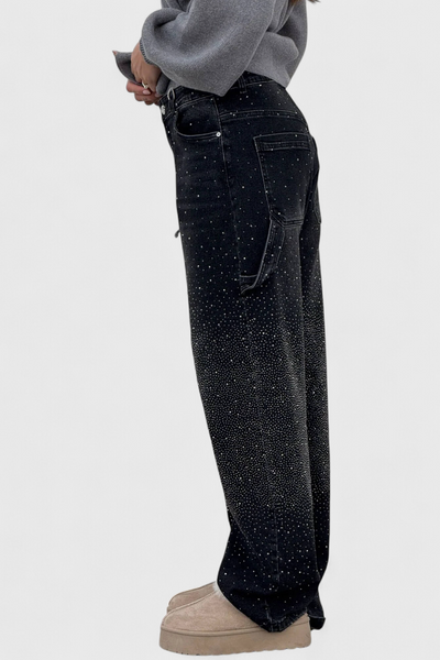 Dariya | Jeans Cargo Balloon con Brillo y Aplicaciones de Pedrería