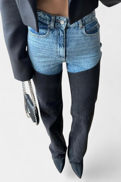 Mijie | Jeans de tiro alto con patchwork y pierna recta