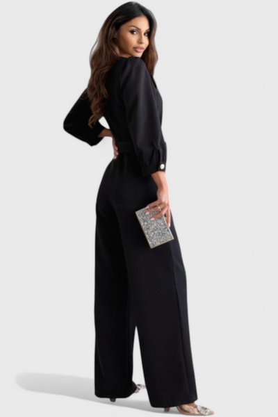 Ariane | Mono de Pierna Ancha con Escote en V y Cintura con Lazo