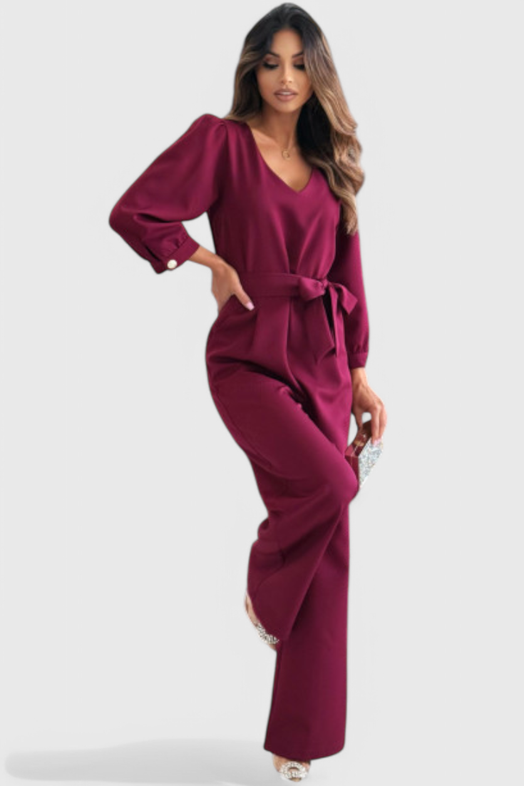 Ariane | Mono de Pierna Ancha con Escote en V y Cintura con Lazo