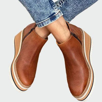 Celia | Elegantes Botines Camel De Cuero Con Plataforma