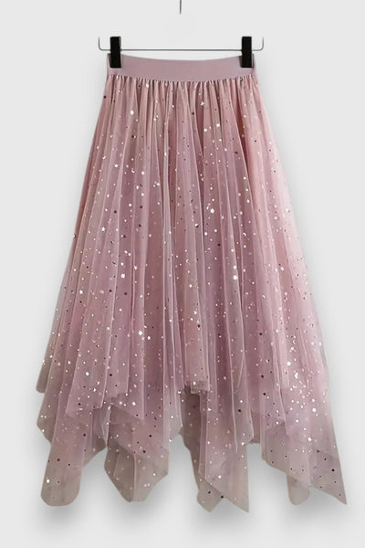 Colette | Falda de Lentejuelas con Dobladillo Fruncido y Cintura Alta