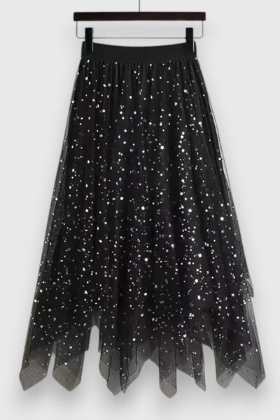 Colette | Falda de Lentejuelas con Dobladillo Fruncido y Cintura Alta