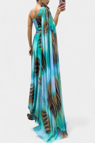 Cedara | Vestido Largo de Un Hombro con Detalle Floral