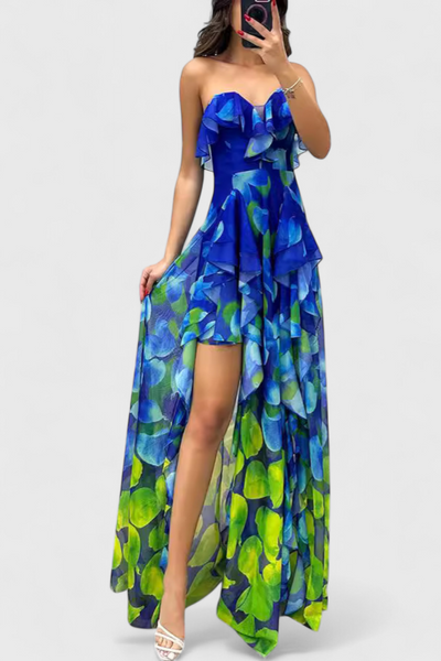 Andy | Vestido Maxi Sin Mangas con Capas de Volantes y Abertura Gradiente