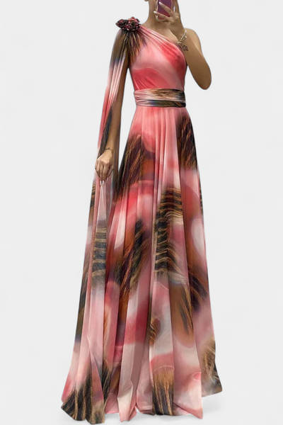 Cedara | Vestido Largo de Un Hombro con Detalle Floral