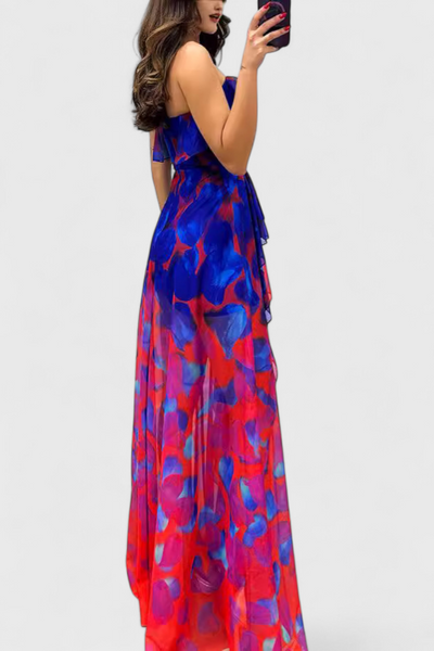 Andy | Vestido Maxi Sin Mangas con Capas de Volantes y Abertura Gradiente