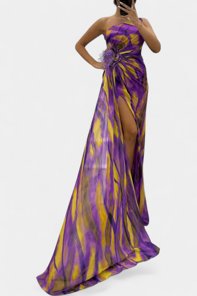 Aylin | Vestido Maxi Asimétrico con Estampado Vibrante