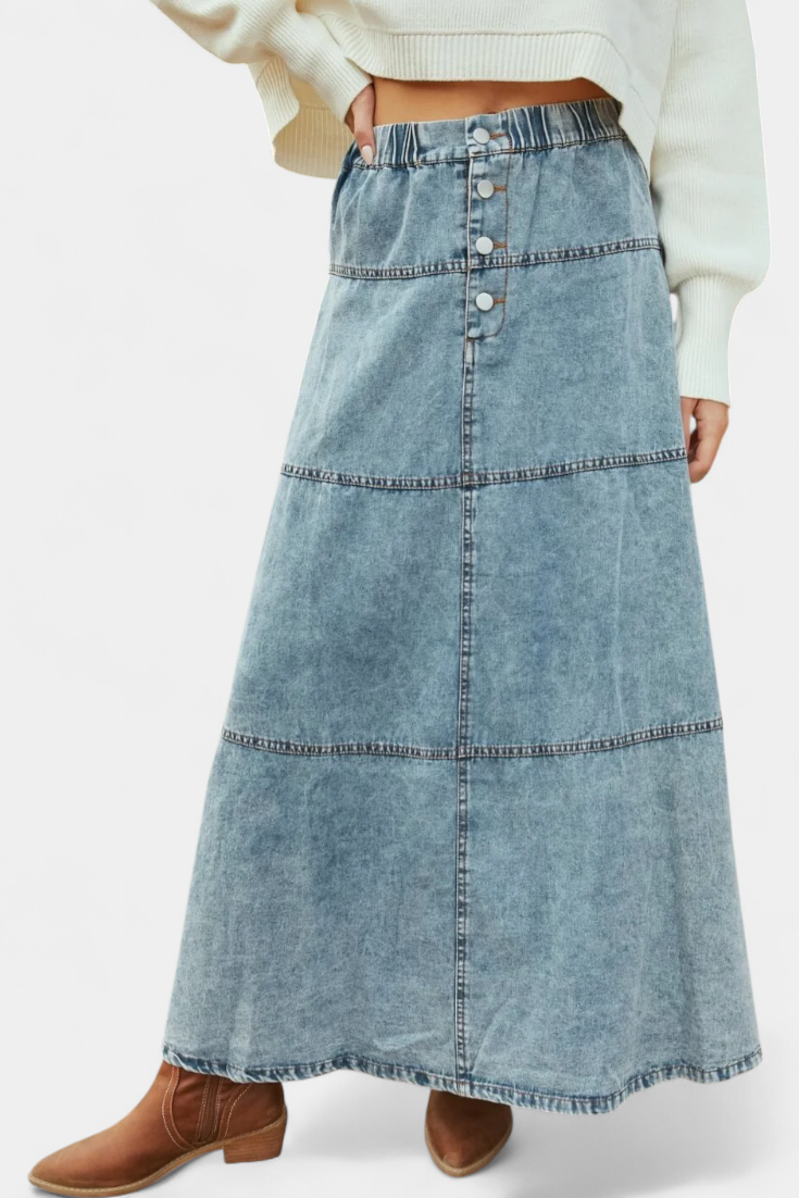 Lorraine | Falda Maxi de Denim con Detalle de Pluma