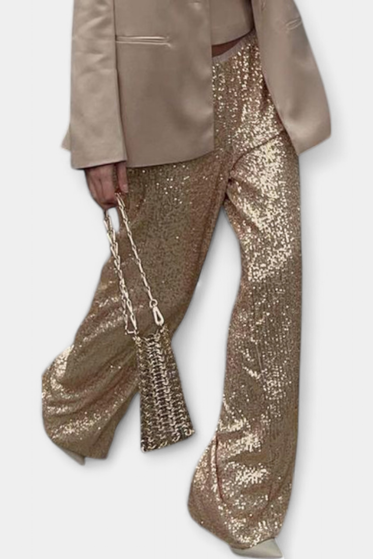 Elva | Pantalones de Lentejuelas de Cintura Alta y Corte Holgado