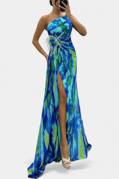 Aylin | Vestido Maxi Asimétrico con Estampado Vibrante