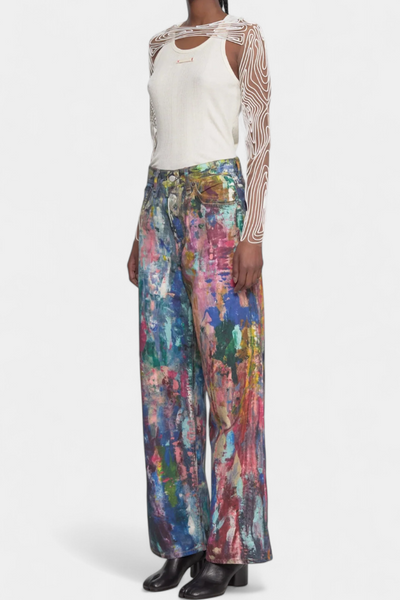 Rana | Pantalones Vaqueros de Pierna Ancha con Estampado Artístico