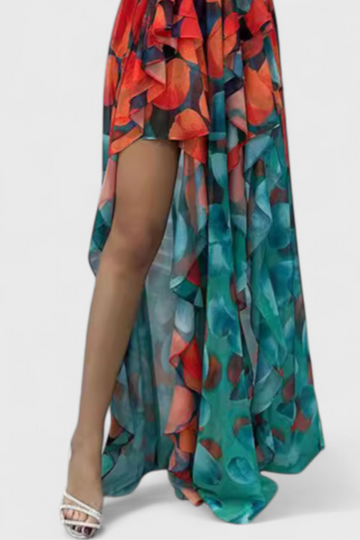 Andy | Vestido Maxi Sin Mangas con Capas de Volantes y Abertura Gradiente