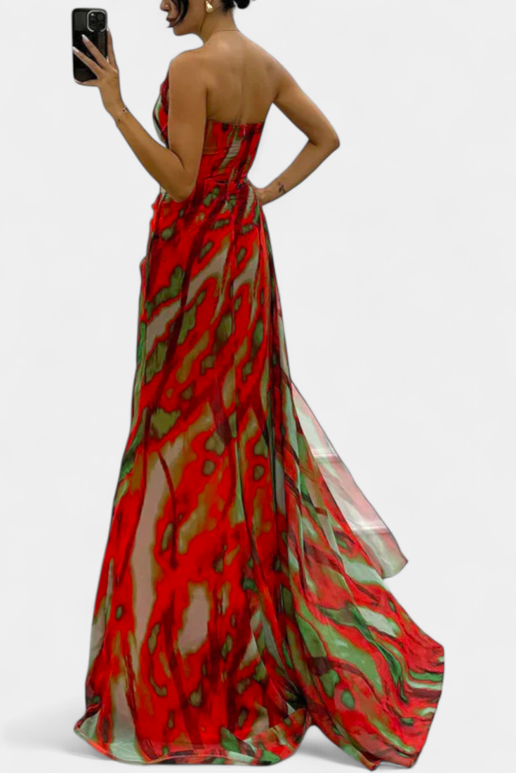 Aylin | Vestido Maxi Asimétrico con Estampado Vibrante