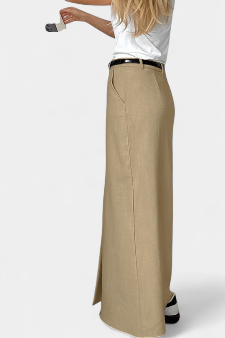 Amani | Falda Larga de Cintura Alta con Abertura Frontal y Corte Recto