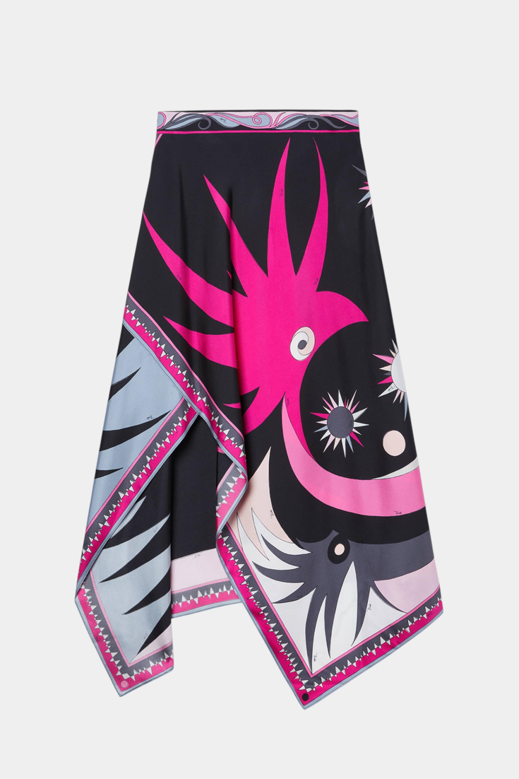 Ciana | Conjunto Satén con Falda Abstracta y Top Halter